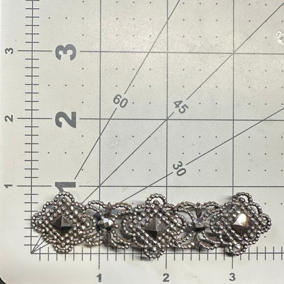 Antique Victorian Art Deco 14K White Gold and Diamond Bar  Antique Victorian 1800s large silver tone faceted cut steel brooch bar pin
